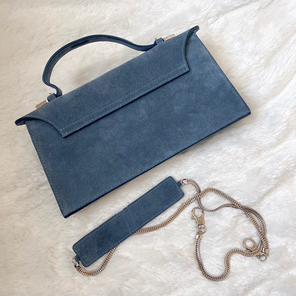 $899 NWOT LYA LYA Mini Vultura Clutch Suede-like Blue Silver Shoulder Bag Dubai - Picture 13 of 15